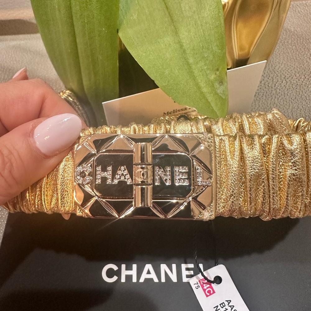 Chanel CC Elastic Belt Leather with Metal and Crystals 75 Gold